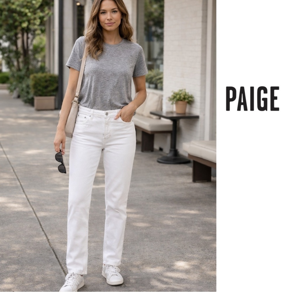 PAIGE Premium Denim 5 Pocket White Mid Rise Straight Leg 29 cotton stretch